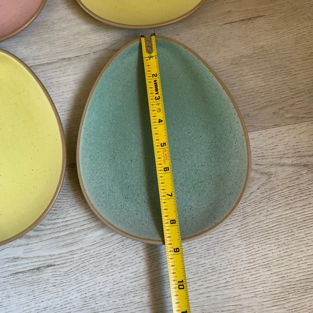 Threshold Egg Shaped Stoneware‎ Plates Set of 6 Pastel Easter Spring Speckled 8